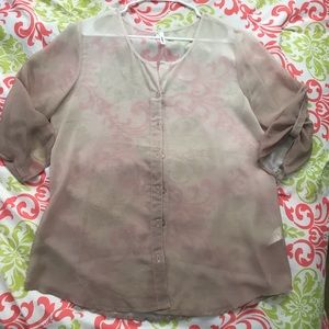 Size large sheer woman’s multi color button down